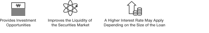 Provides Investment Opportunities, Improves the Liquidity of the Securities Market, A Higher Interest Rate May Apply Depending on the Size of the Loan