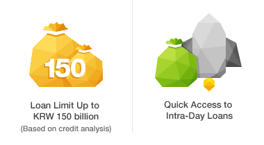 Loan Limit Up to KRW 150 billion(Based on credit analysis), Quick Access to Intra-Day Loans